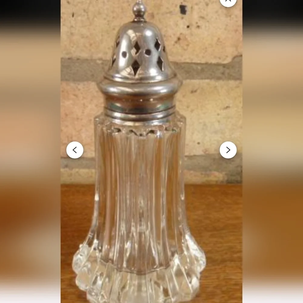 Vintage Crystal Dusting S&P Style Shakers with Silver Tops